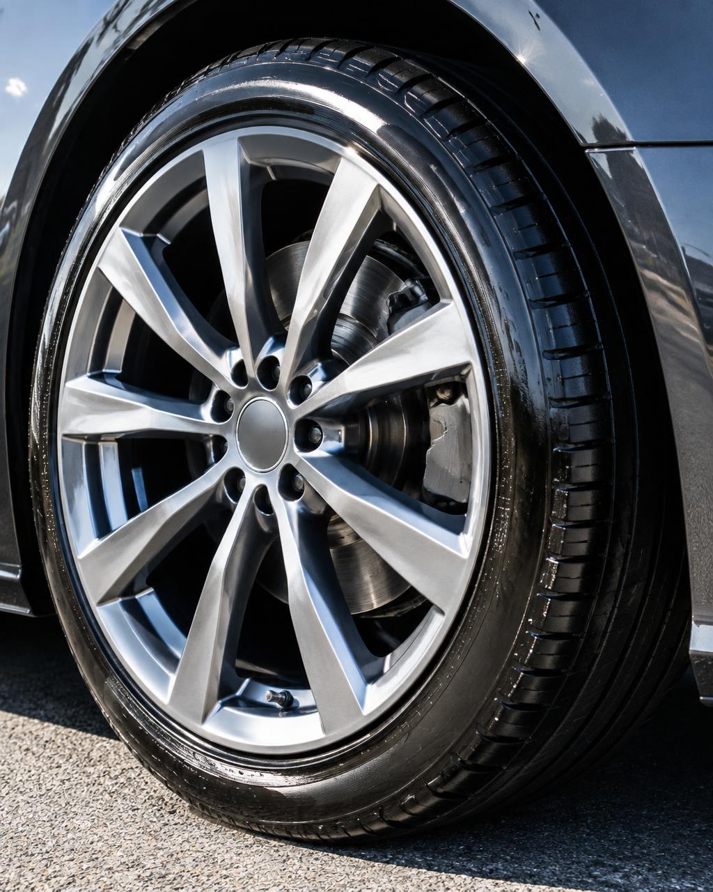 Clean alloy wheel and dressed tyre